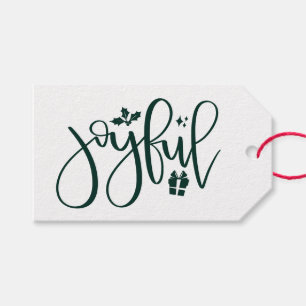 Elegant Joyful Hunter Green Script Holiday Gift Tags