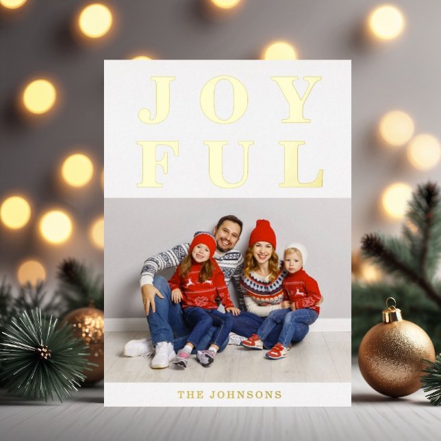 Elegant Joyful Photo Christmas Gold Foil Holiday Card (Elegant Joyful Photo Christmas Gold Foil Holiday Card)