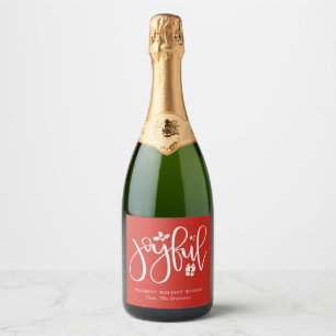 Elegant Joyful Script Festive Red Holiday Sparkling Wine Label