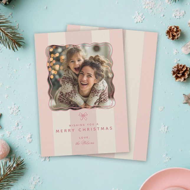 Elegant Joyful Stripe Happy Family Photo Christmas Holiday Card (Creator Uploaded)