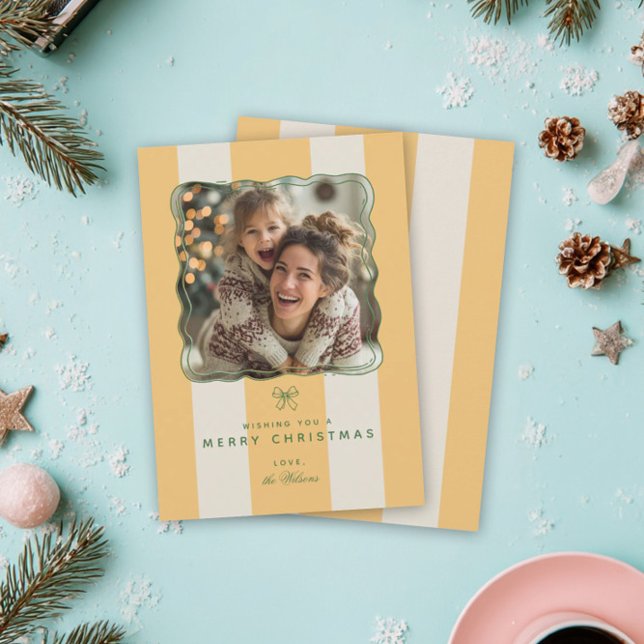 Elegant Joyful Stripe Happy Family Photo Christmas Holiday Card (Creator Uploaded)