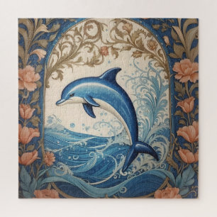 Elegant Jumping Dolphin William Morris Inspired Jigsaw Puzzle