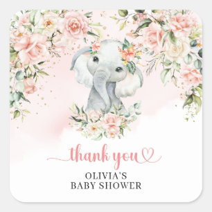 Elegant jungle elephant blush flowers gold Shower Square Sticker