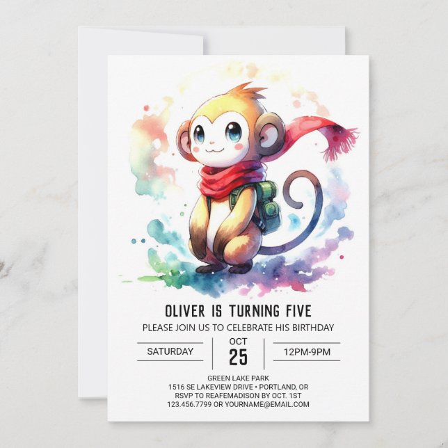 Elegant Jungle Monkey Birthday Invitation (Front)