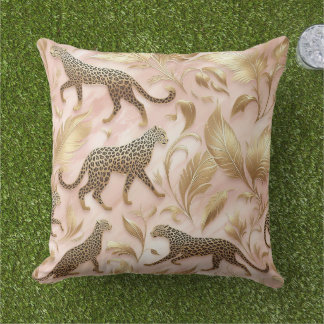 Elegant Jungle Pink and Gold Leopard Cushion