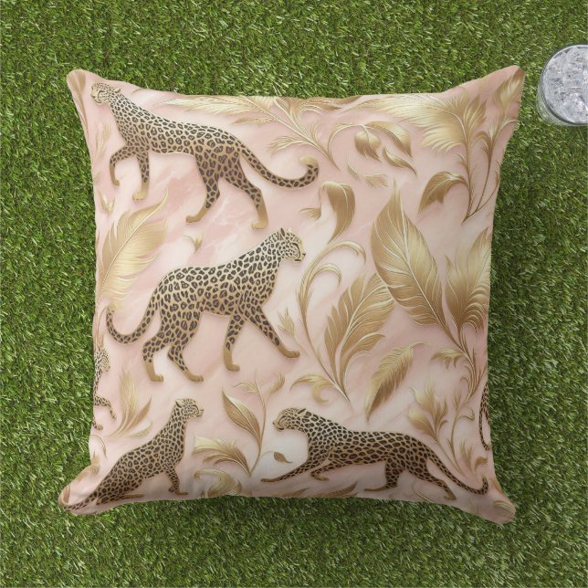 Elegant Jungle Pink and Gold Leopard  Cushion (Grass)