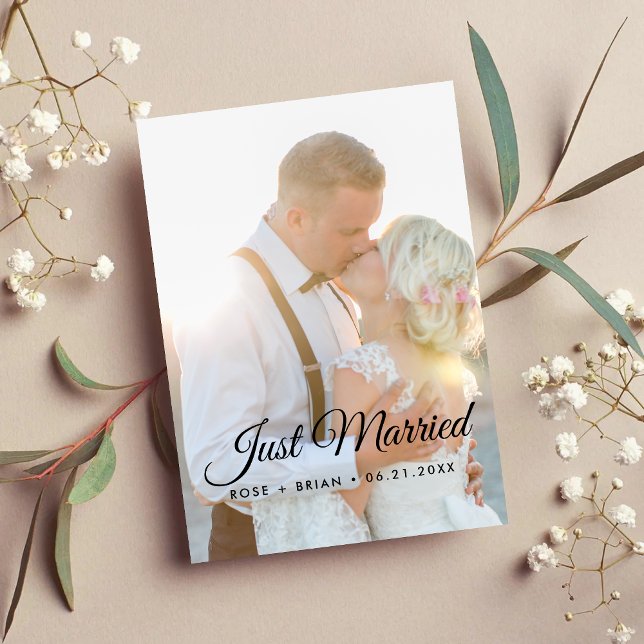 Elegant Just Married Custom Photo Modern Wedding Announcement (Creator Uploaded)
