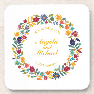 Elegant Just Married Floral Wedding Coaster