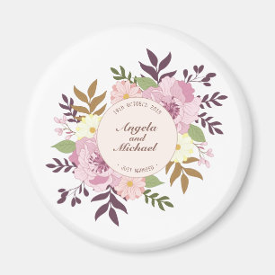 Elegant Just Married Floral Wedding Magnet