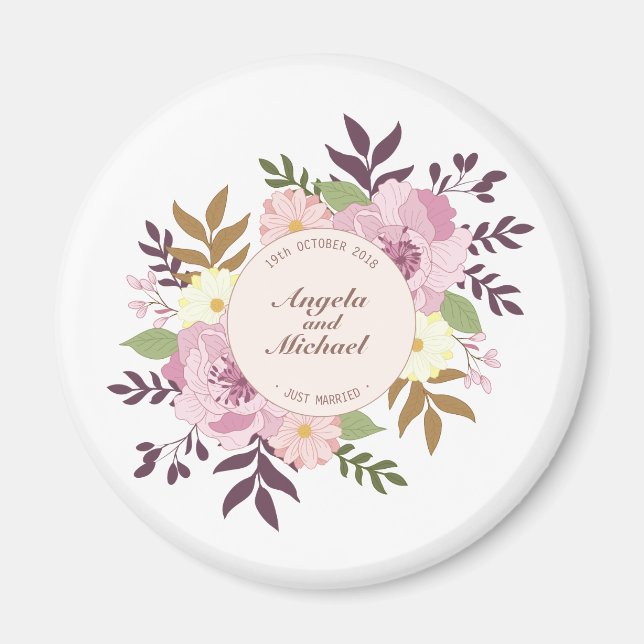 Elegant Just Married Floral Wedding | Magnet (Front)