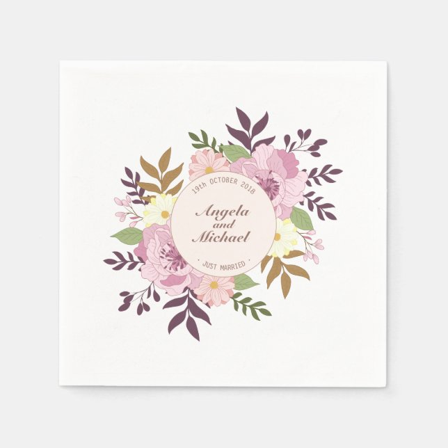 Elegant Just Married Floral Wedding | Napkin (Front)
