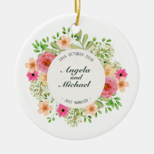 Elegant Just Married Floral Wedding   Ornament