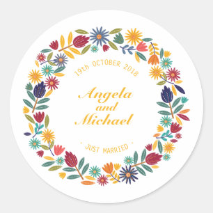 Elegant Just Married Floral Wedding   Sticker Seal