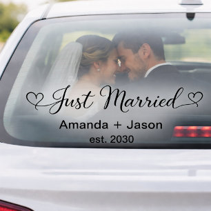 Elegant Just Married Hearts Black Script