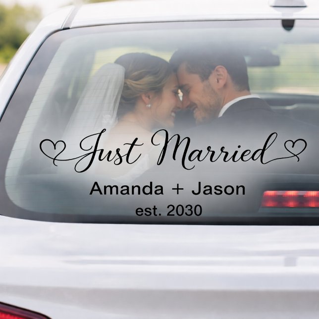 Elegant Just Married Hearts Black Script (Creator Uploaded)