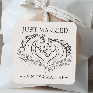 Elegant Just Married Horse Rustic Country Wedding Square Sticker