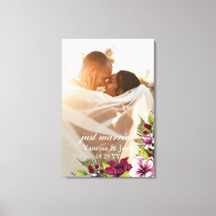 Elegant Just Married Magenta White Floral Wedding Canvas Print