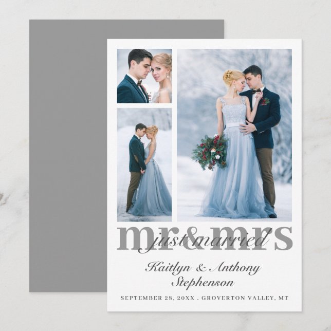 Elegant Just Married Mr Mrs Custom Colour Wedding Announcement (Front/Back)