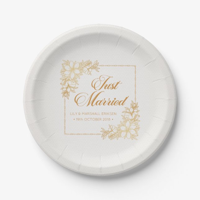 Elegant Just Married Wedding | Paper Plate (Front)