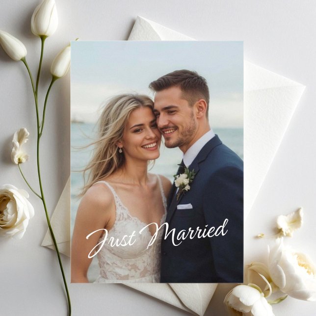 Elegant Just Married Wedding Photo Announcement Postcard (Creator Uploaded)