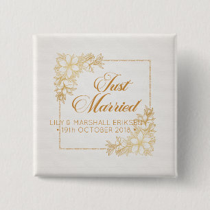 Elegant Just Married Wedding Pin Button