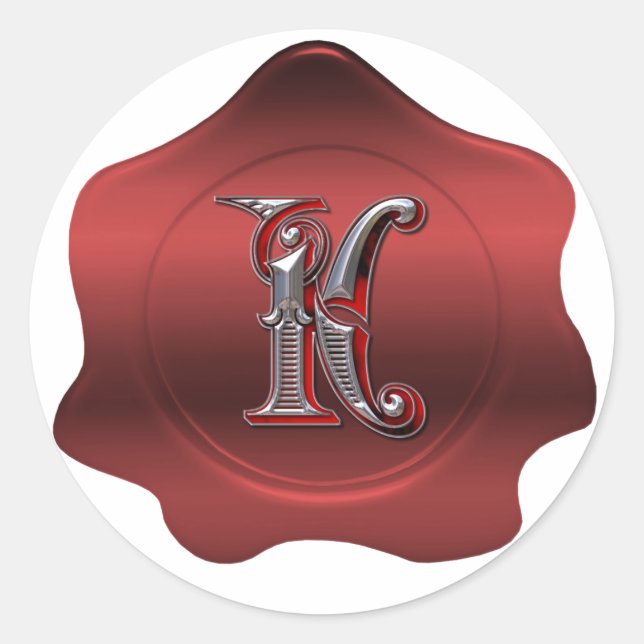 Elegant K Monogram Red Wax Seal Look Sticker (Front)