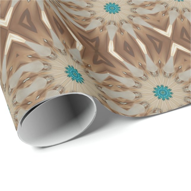 Elegant Kaleidoscopic Design Chic Brown Turquoise Wrapping Paper (Roll Corner)