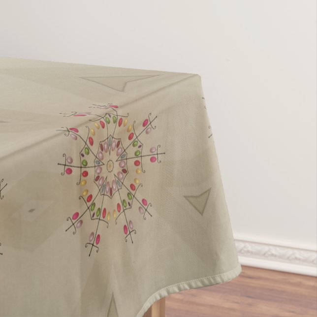 Elegant Kaleidoscopic Flower Design Pastel Tablecloth (In Situ)