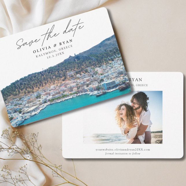 Elegant Kalymnos Greece Wedding Save the Date Invitation (Kalymnos wedding save the date invitation Greece island wedding)