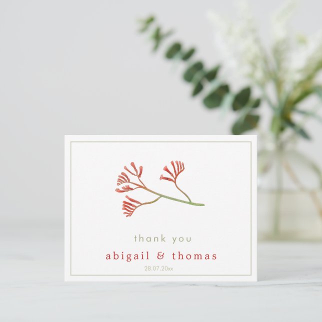Elegant Kangaroo Paw Flower - Wedding Thank You Postcard (Standing Front)