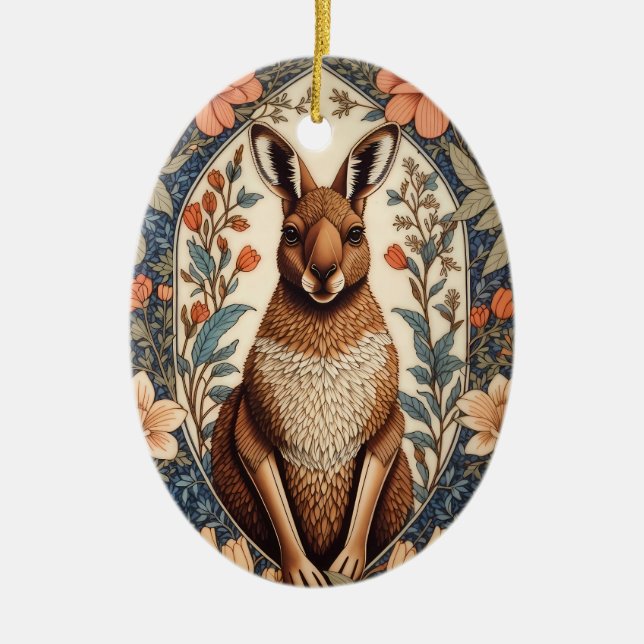 Elegant Kangaroo William Morris Inspired  Ceramic Ornament (Front)