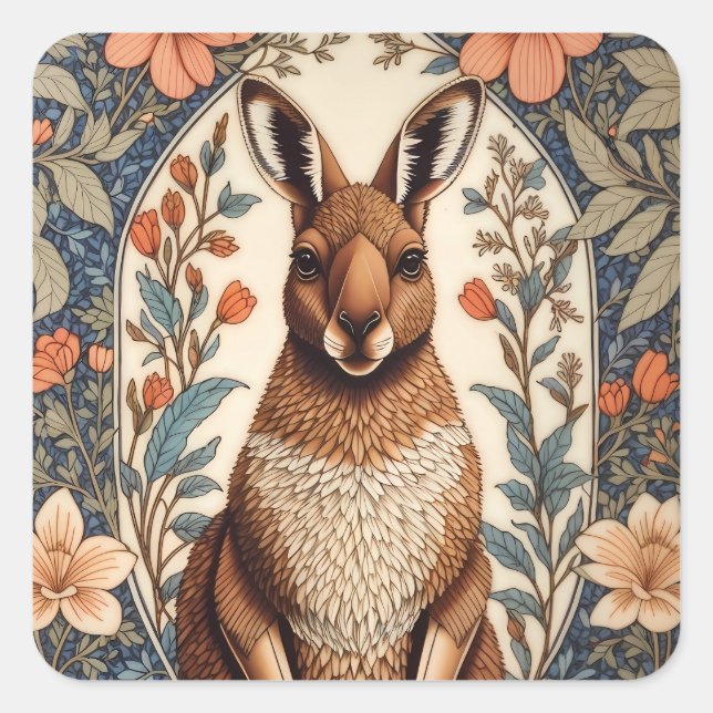 Elegant Kangaroo William Morris Inspired  Square Sticker (Front)