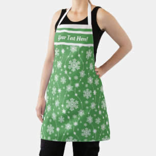 Elegant Kelly Green Winter White Snowflake Pattern Apron