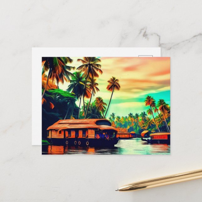 Elegant Kerala natural landscape of coconut trees  Postcard (Front/Back In Situ)