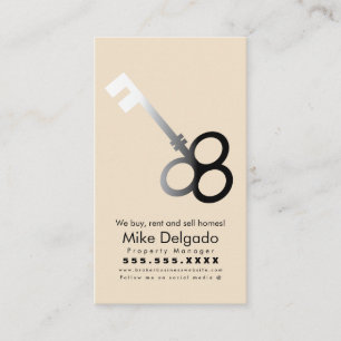 Elegant Key Home Sales Broker Beige Business Card