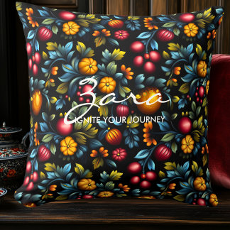 Elegant Khokhloma Floral Design Personalised  Cushion
