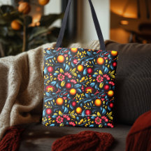 Elegant Khokhloma Inspired Floral Tote Bag