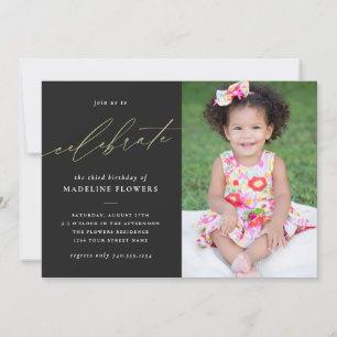 Elegant Kids Birthday Black & White Photo Invitation