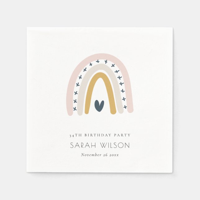 ELEGANT KIDS BLUE BLUSH RAINBOW HEART BIRTHDAY NAPKIN (Front)