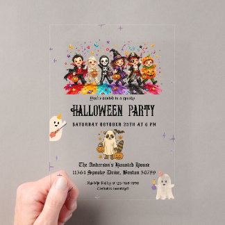 Elegant Kids Costume Party Halloween Acrylic Invitations