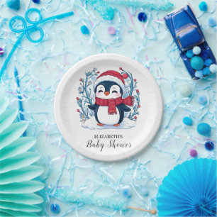 Elegant Kids Penguin Baby Shower Paper Plate