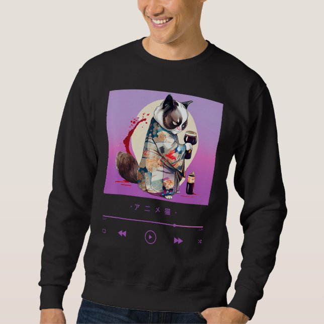 Elegant Kimono-wearing Cat in Japanese Style Sweatshirt (Front)