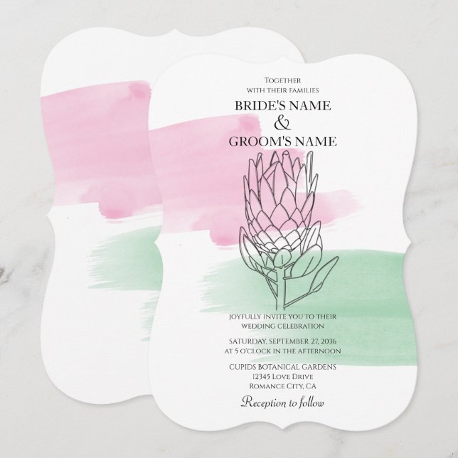 Elegant King Protea Watercolor Wedding Invitations (Front/Back)