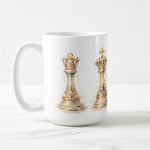 Elegant King Queen Couple Gift Gold Chess Coffee Mug