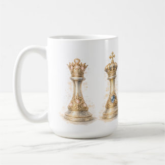 Elegant King Queen Couple Gift Gold Chess Coffee Mug