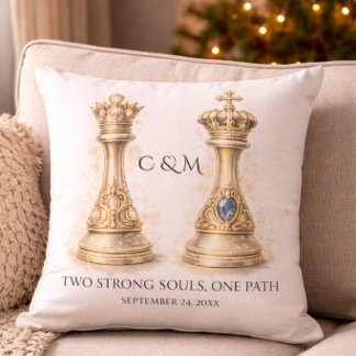 Elegant King Queen Couple Gift Gold Chess Cushion