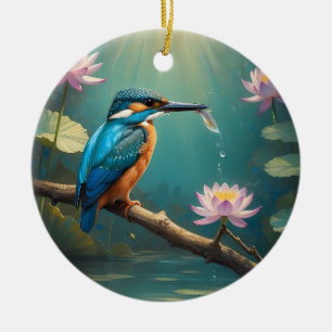 Elegant Kingfisher Bird Ceramic Ornament