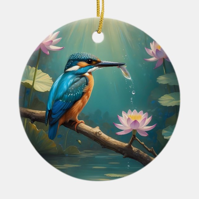 Elegant Kingfisher Bird  Ceramic Ornament (Front)