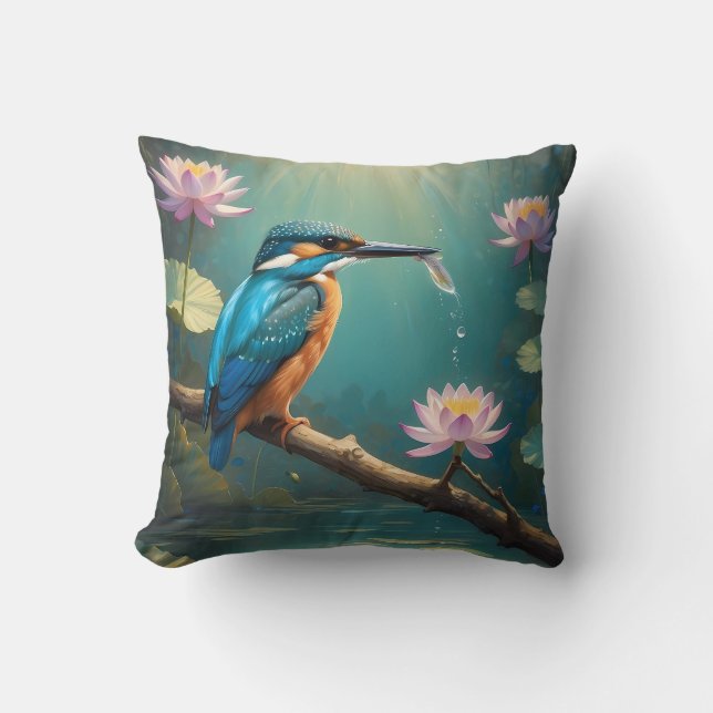 Elegant Kingfisher Bird  Cushion (Front)