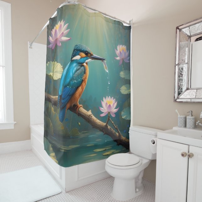 Elegant Kingfisher Bird  Shower Curtain (In Situ)